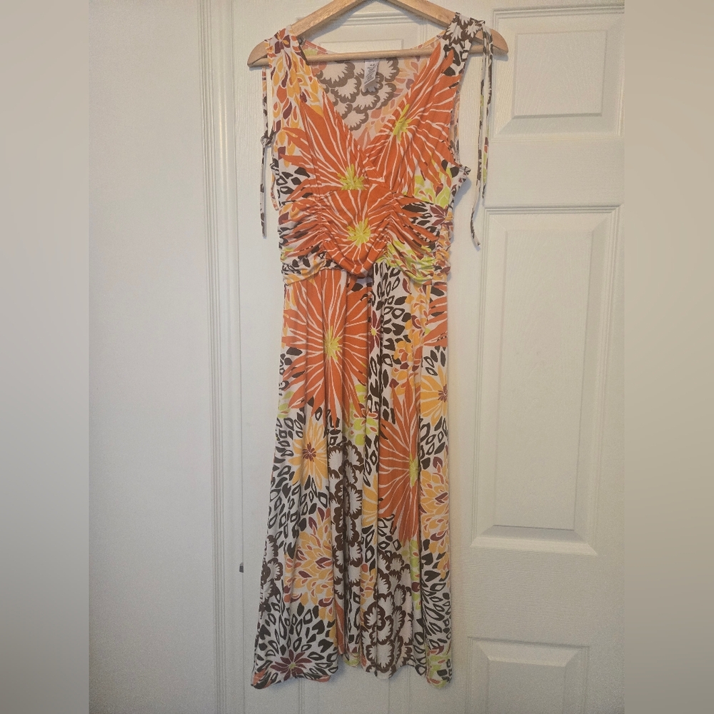 Vibrant Floral Maxi Dress in Orange and Yellow